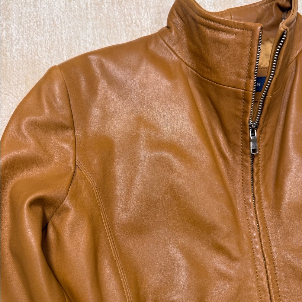 Cole Haan Brown Lambskin Leather Jacket Wing Collar Zip Front Size L - Picture 12 of 15